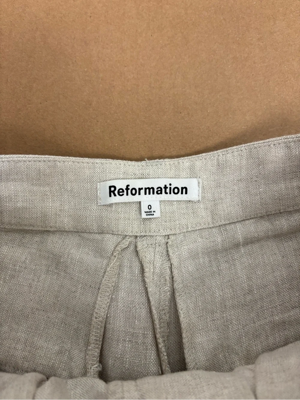 Reformation Mason Linen Pant in Oatmeal Size 0